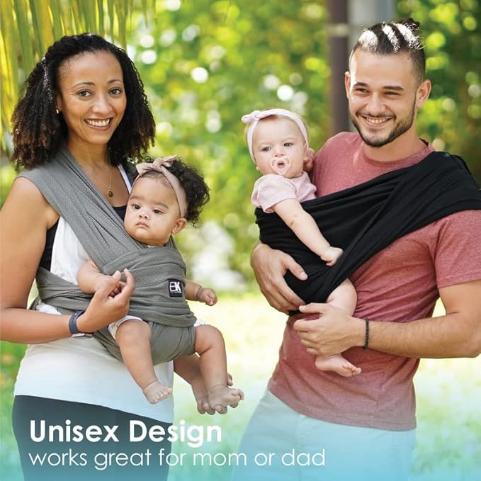 Breeze Baby K'tan Baby Carrier, #1 Easy Pre-Wrapped Baby Sling Gift | Breathable 100% Cotton Mesh | Hands Free Wrap for Infants | No Rings Or Buckles | Black | Medium
