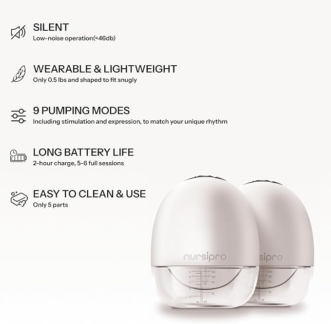 Hands Free Breast Pump - Baby Feeding Essentials - Wearable Mom Must Haves - Portable, Cosy Fit with Electric Display for Pumping - Wireless, Cordless Tangle Free Design for Nursing