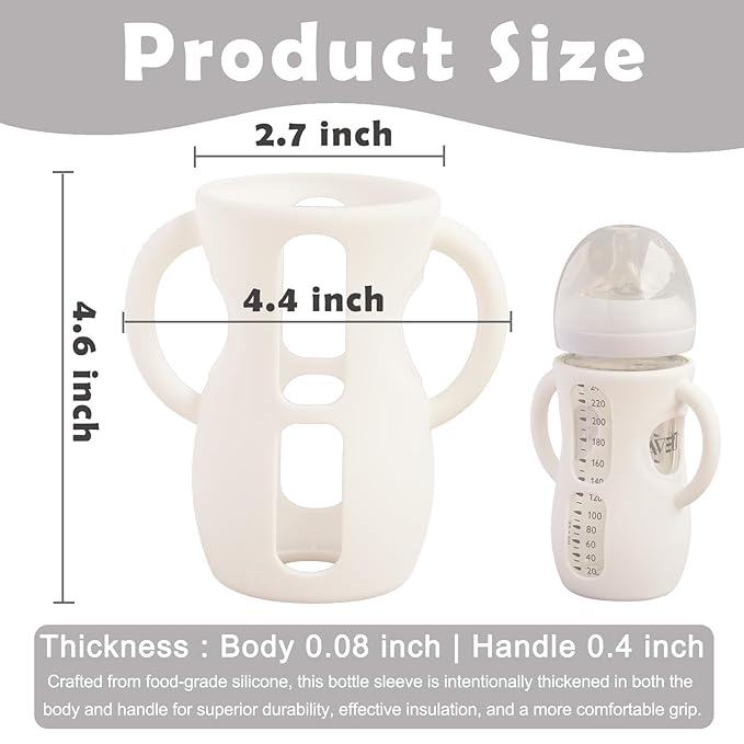4 Pack Silicone Sleeves for Avent Natural Glass Baby Bottles, Anti Breakage Bottle Holder, Compatible with Philips Avent Glass Natural Baby Bottles (4 White, 8 OZ)