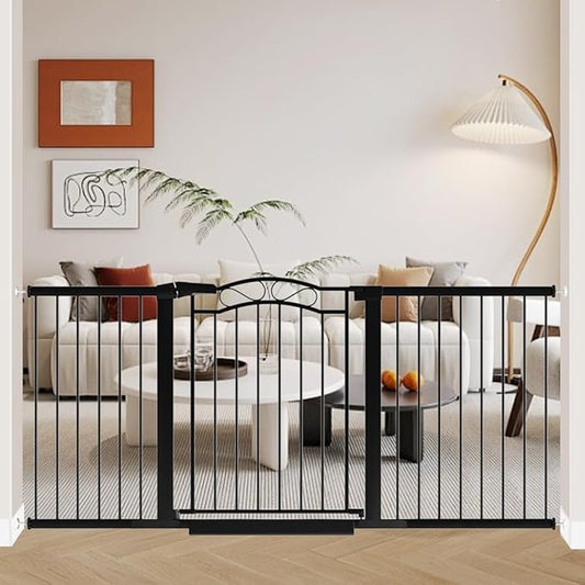 Extra Wide Baby Gate with Door Black-Large Walk Through Baby Gates for Stairs Pressure Mounted no Drill-Indoor Long Tension Metal Child Pet Safety Gate 68.11"-70.87" Wide