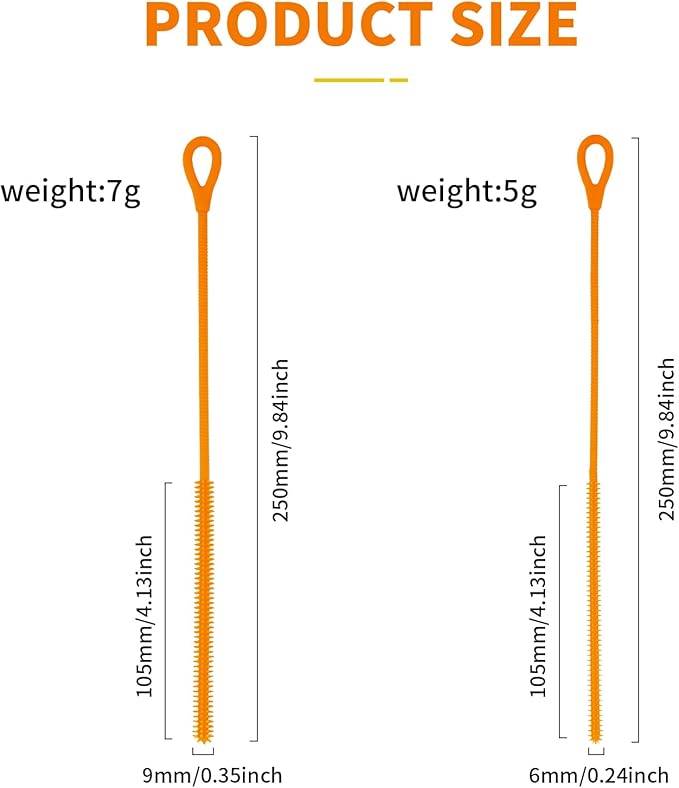 2Pcs Silicone Straw Cleaner Brush, 9.84in Reusable Straw Cleaner with Bendable Steel Core, Extra Long Soft Bottle Brush for Clearing Glass Straws, Smoothie Straws, 9mm&6mm (Orange)