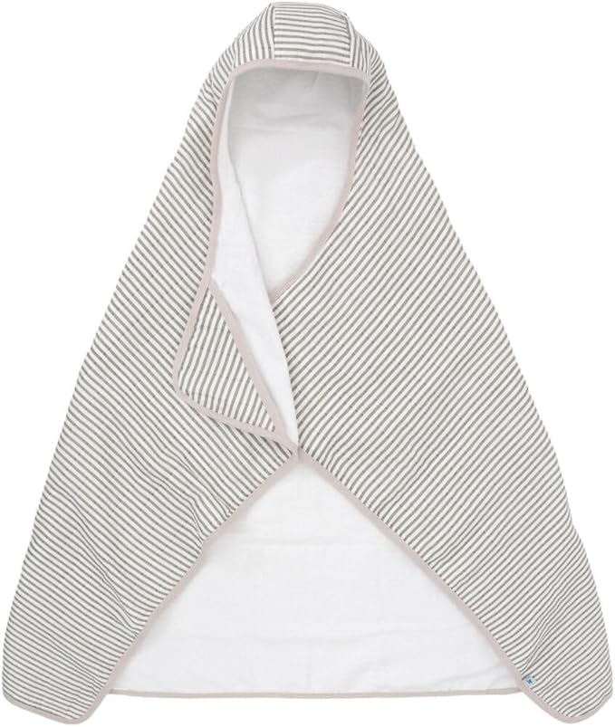 Little Unicorn Premium Hooded Bath Towel| Absorbent Cotton & Terry Blend | Larger Size, 1-6 Years (Grey Stripe)