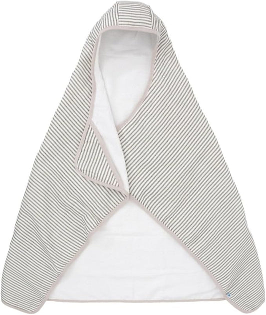 Little Unicorn Premium Hooded Bath Towel| Absorbent Cotton & Terry Blend | Larger Size, 1-6 Years (Grey Stripe)