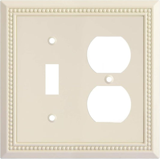Henne Bery Sunken Pearls Heavy Duty Decorative Wall Plate Switch Plate Outlet Cover, Durable Solid Zinc Alloy (Toggle/Duplex, Light Almond)