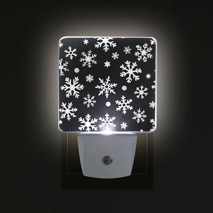 Aslsiy Night Light for Kids White Snowflakes Dots on Black (1) Plug in Wall Lamp LED Dusk to Dawn Sensor Energy Saving Nightlight for Boys Girls Men Women