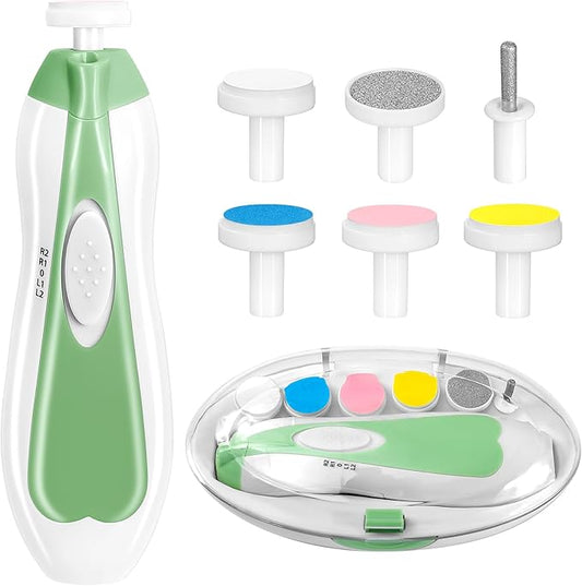 Baby Nail Trimmer Electric, 6 in 1 Baby Nail File Clippers Infant Grooming Kit Manicure Set for Toddler or Adults, Green