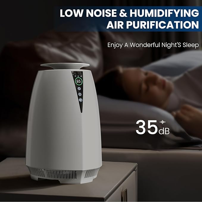 Humidifiers for Bedroom Large Room, 5L No Mist Humidifier for Baby Plants Quiet Top-Fill Air Purifiers Air Cleaner, Tap Water Use, Last 12-Hour, Remote & LED Touch Control & APP Control