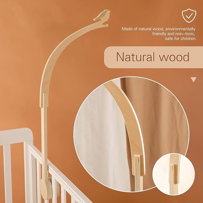 Bird Shape Crib Mobile Arm, 30 Inch Baby Crib Mobile for Boys and Girls, Adjustable Wooden Baby Mobile Holder for Crib, Baby Mobile Hanger, Perfect Nursery Décor and Gift