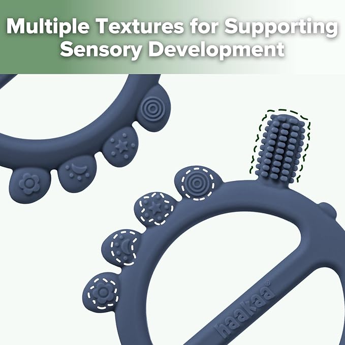 Haakaa Silicone Crab Baby Teether,Teething Toys,360°Baby Toothbrush Head for Infant Self-Brushing Training,Food-Grade Silicone,Steel Blue