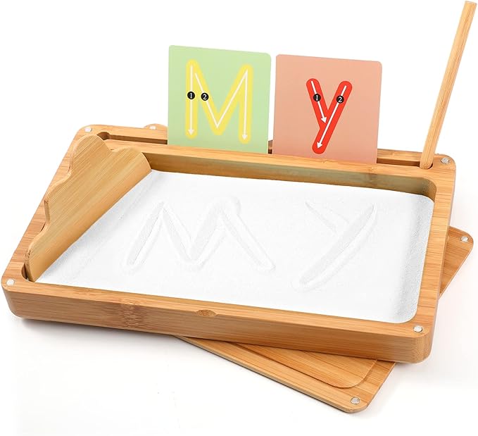 Sand Tray for Classroom Wooden Montessori Sand Tray with Lid for Kids Writing Letters and Numbers, Preschool Classroom Must Haves, Kindergarten Learning Tools (White)