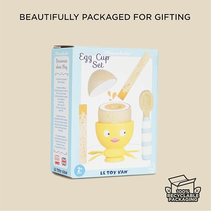 Le Toy Van - Wooden Honeybake 'Chicky Chick' Wooden Egg Cup Set | Pretend Food Kitchen Play Toy Set | Kids Role Play Toy Kitchen Accessories