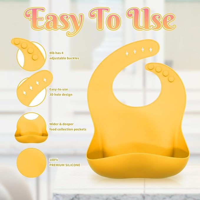 Silicone Baby Feeding Set 6 Pcs, Baby Led Weaning Supplies, Baby Feeding Supplies Set BPA Free, Baby Essentials for Newborn Gift Yellow