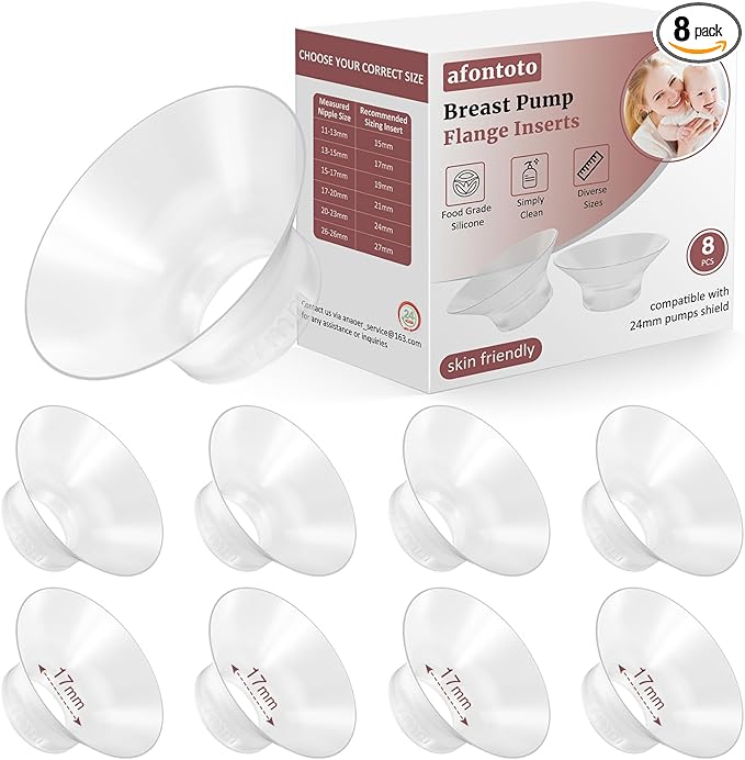 17mm Flange Inserts Compatible with Momcozy Wearable Breast Pump, 8PCS Softer Silicone Flange Insert Kit for 24mm Shield of Most Pumps, Breastfeeding Essentials Pumping Replacement Parts Accessories