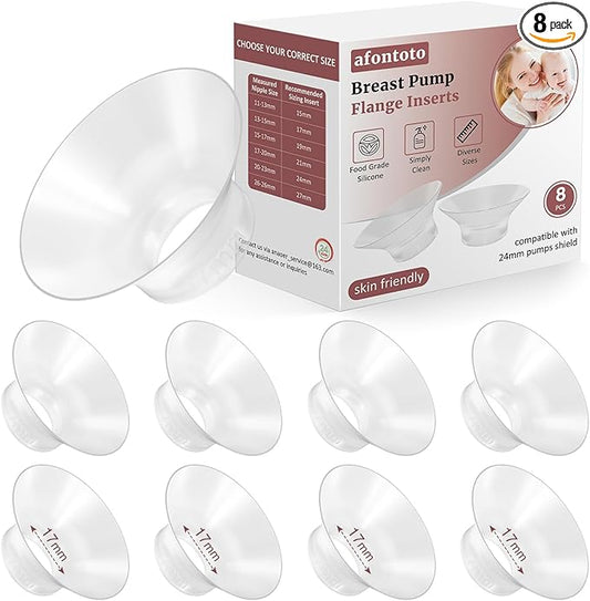 17mm Flange Inserts Compatible with Momcozy Wearable Breast Pump, 8PCS Softer Silicone Flange Insert Kit for 24mm Shield of Most Pumps, Breastfeeding Essentials Pumping Replacement Parts Accessories