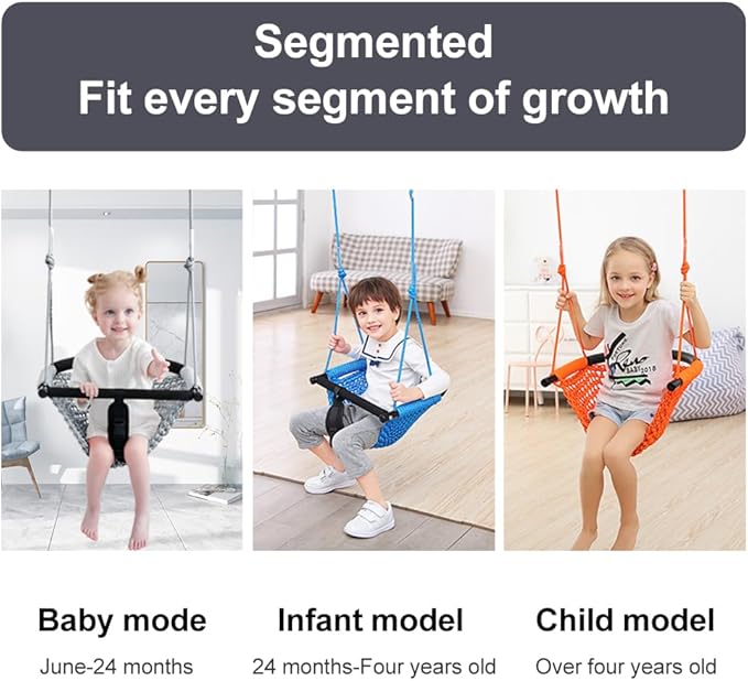 Toddler&2-in-1 Baby Swing - Adjustable Rope Swings Seat for Kids | Indoor & Outdoor Durable Backyard Swing Set for Infants & Toddlers (Gray)