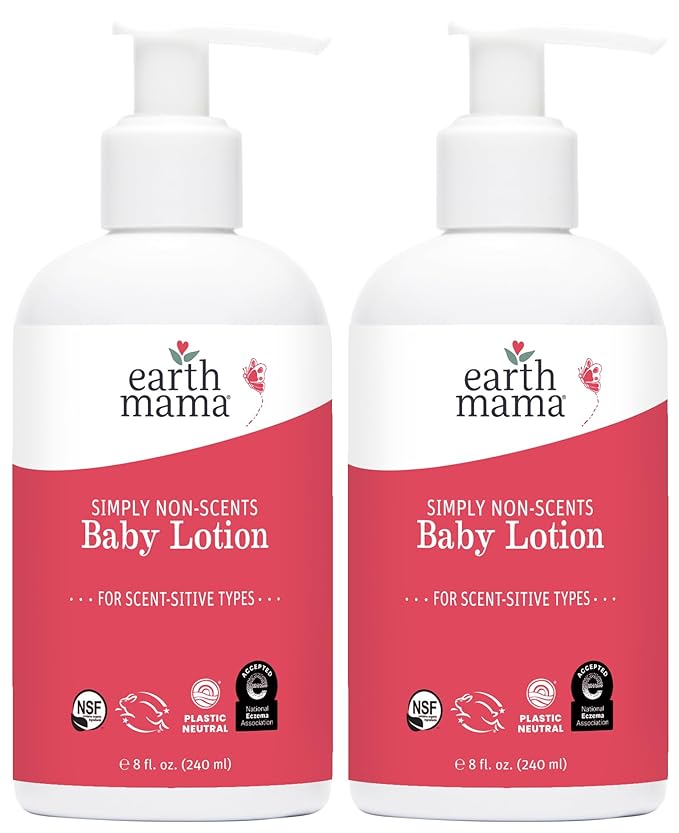 Earth Mama Simply Non-Scents Baby Lotion for Dry Skin, Calendula Cream, Skin Care for Kids, Organic Moisturizer, Unscented Lotion with Aloe, Rooibos, & Shea Butter, 8-Fl oz (2-Pk)