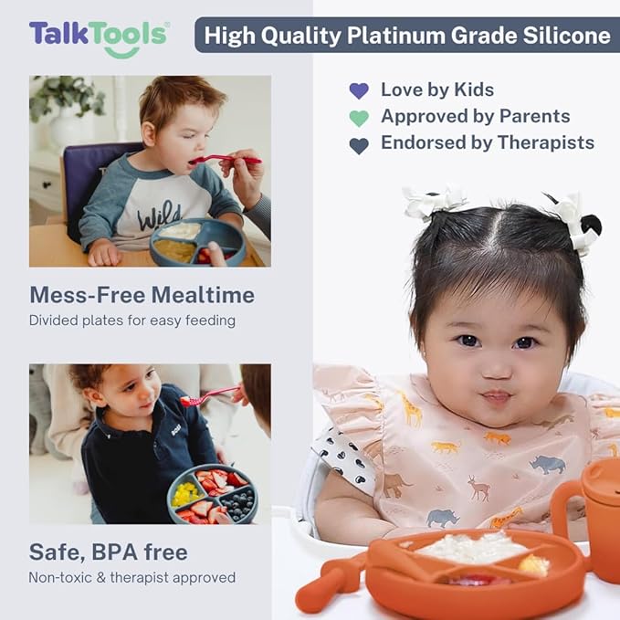 TalkTools Itsy Plate Must-Have Silicone Baby Plates with Suction | Non-Toxic Toddler Feeding Plate | Divided Portion | BPA-Free, Easy-Clean, Travel-Friendly Baby Dishware - Made in USA (Tangerine)