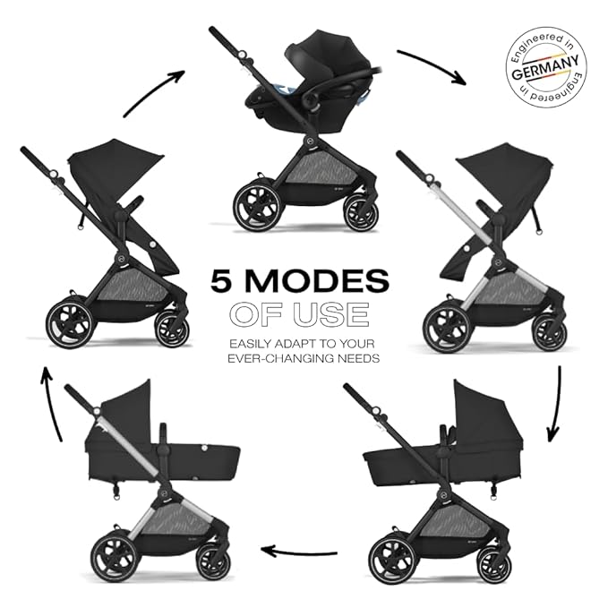 Cybex EOS 5-in-1 Travel System Stroller + Lightweight Aton G Infant Car Seat, Moon Black