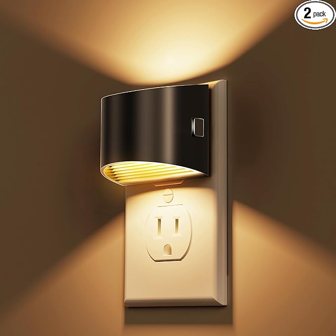 L LOHAS LED Night Lights Plug into Wall 2 Pack, Dusk to Dawn Sensor Nightlight, Brightness Adjustable, 3000K Soft White