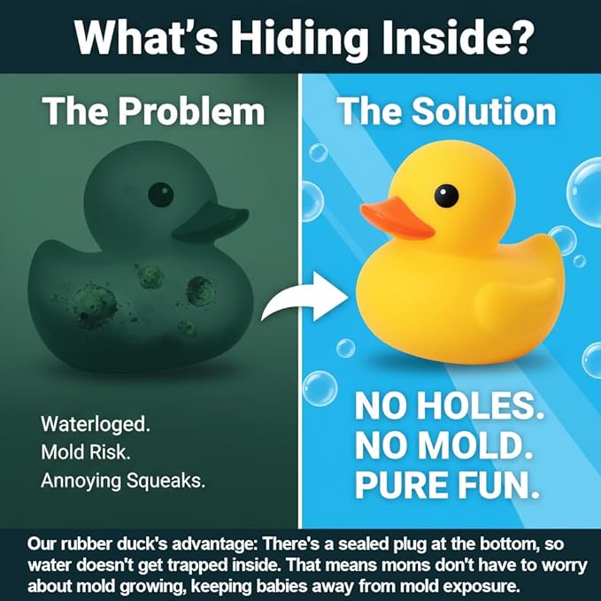 3.4 Inch 2 Pcs Kalafona Rubber Bathtub Duck/Duckie Waterproof No 'Bebe' No Hole Funny Bath Swimming Pool Toy Without Hole for Kids Birthday Party Favor Home Decor