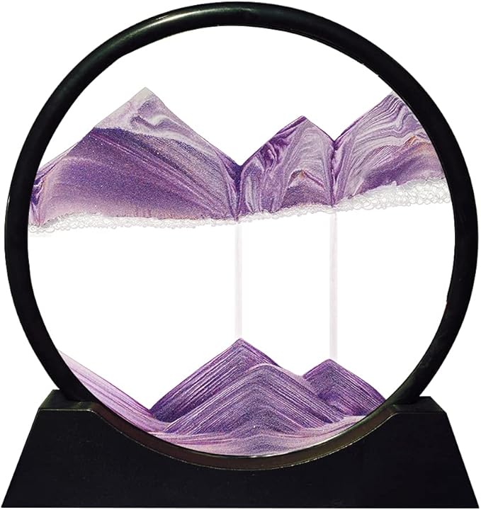 Aoderun Moving Sand Art Picture Round Glass 3D Deep Sea Sandscape in Motion Display Flowing Sand Frame Relaxing Desktop Home Office Work Decor (12", Purple)