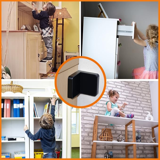 Furniture Anchors 4 Pack,Aesthetic & Invisible Once Installed,Secure 600 lbs Bookcase Dresser to Wall,Anti-Tip Furniture Safety Anchor to Childproof and Babyproof Your Home (Black)