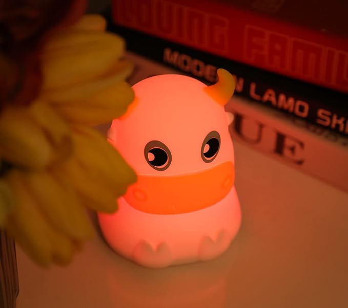 Cute Kids Night Light Night Lamp Night Lights for Kids Bedroom Toddler Baby Portable Silicone Battery Led Nightlight Nursery(Cow)