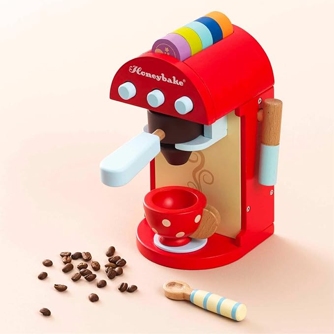 Le Toy Van - Honeybake Premium Wooden Cafe Machine Set - Pretend Kitchen and Cafe Play Toy Set | Kids Role Play Toy Kitchen Accessories (TV299), Small