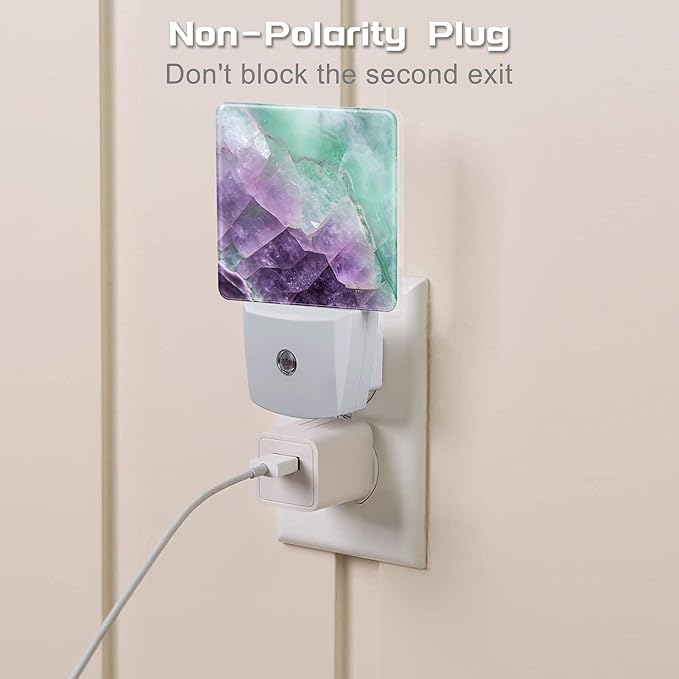 Purple Green Fluorite Marble Night Light, Luxury Rock Gemstone Dusk to Dawn Night Light Plug in, 0.5w Energy Saving Sleep Friendly NightLight for Kids Boys Girls Home Decor