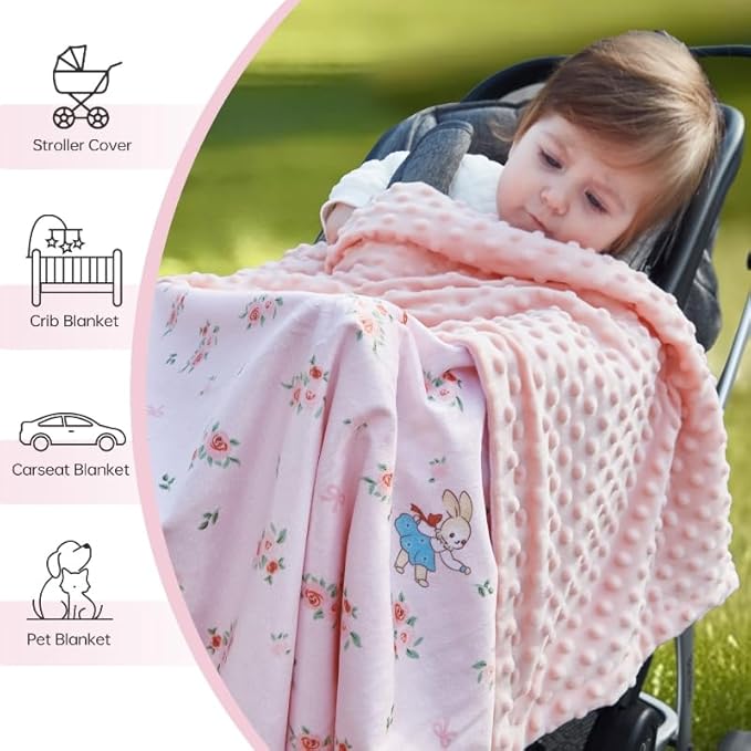 QSTEHEML Baby Blankets for Girls,Super Soft Nursery Minky Blanket Unisex, Baby Gifts Double Layer with Dotted Backing,Infant Blanket for Crib Stroller(Pink Flower30*40in)