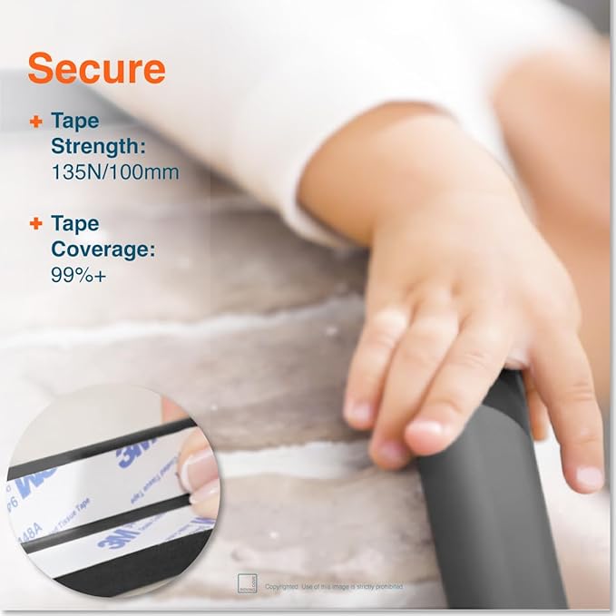 Roving Cove HeftyFit Edge Corner Protector Baby Proofing (Large 15ft Edge 4 Corners), Heavy-Duty, Soft NBR Rubber Foam, Furniture Fireplace Safety Bumper Guard, 3M Adhesive, Onyx Black