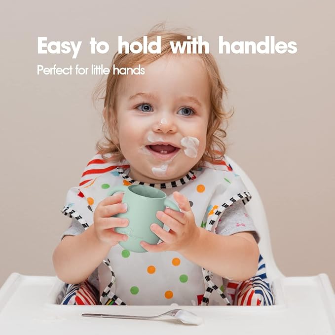 Cuddle Campus Pack of 2 Silicone Baby Training Cup, Shatterproof Toddler Sippy Cups with Straw, Open Cup for Baby, 6+ Months 4 Oz