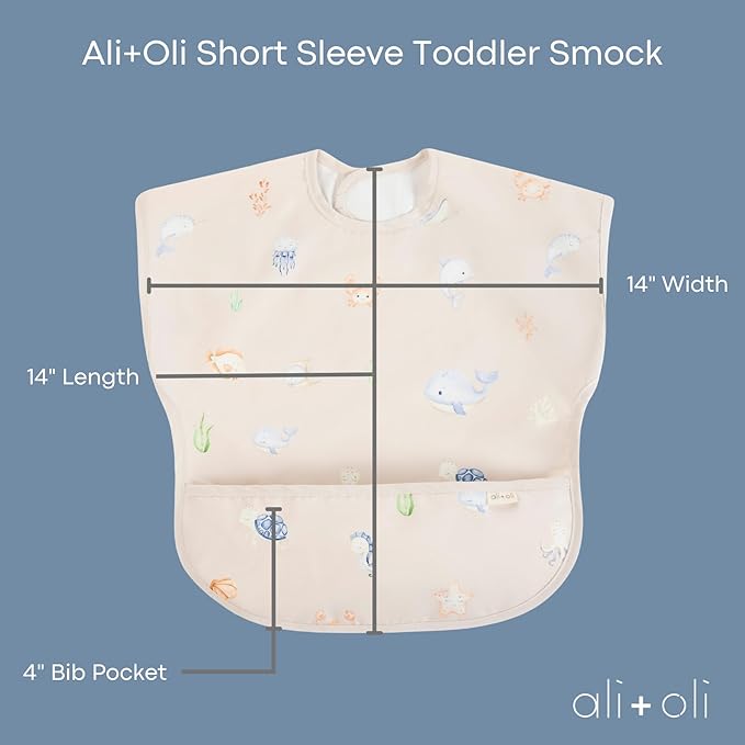 Ali+Oli Smock Bibs for Babies, BPA-Free Oeko-Tex Certified, Waterproof Baby Smock, Machine Washable, Toddlers Ages 6m+