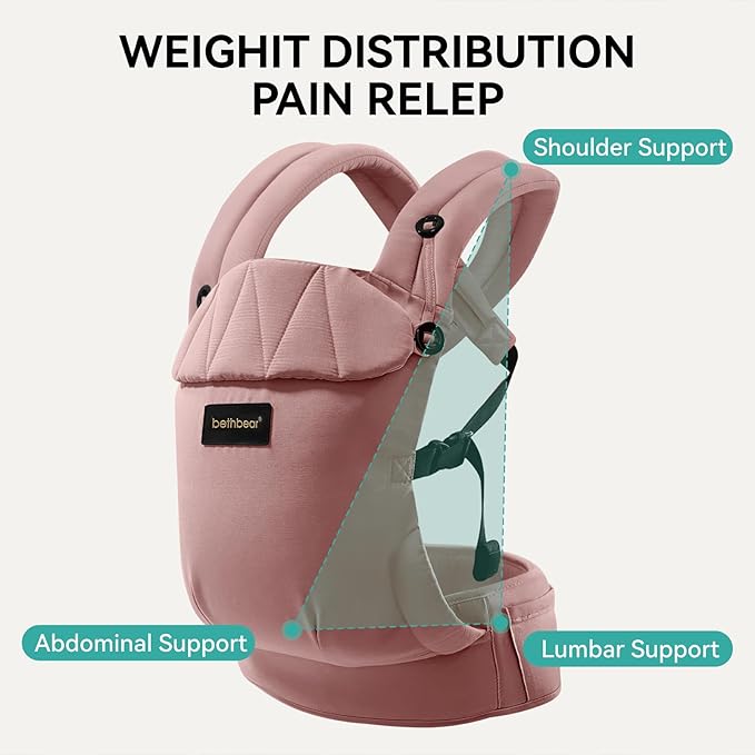 Baby Carrier Newborn to Toddler 7-45 lbs with Natural Material, Ergonomic Design,Versatile and Adjustable,Hands Free for Moms&Dads,Pink