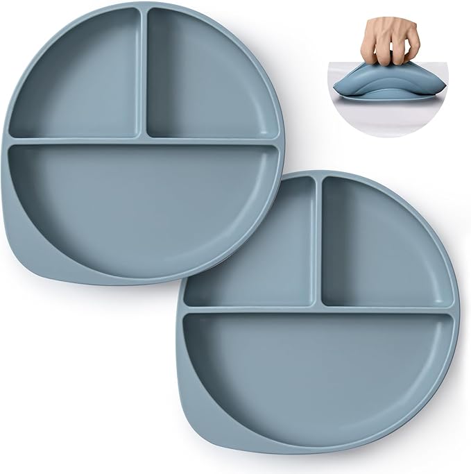 Silicone Baby Feeding Set Plates Set for Toddlers Infant Kids,baby plates with suction (2, Blue)