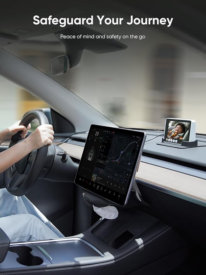 bonoch 5" 1440P Baby Car Camera for 2 Kids - 360° Rotating Adjustable Wide View Dual Cameras, Split Screen Night Vision Baby Monitor, Easy Install Rear Facing Backseat Mirror, USB Powered with Charger