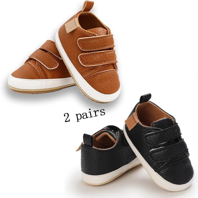 2Pairs Baby Shoes,Boys Girls Non-Slip Rubber Sole Sneakers,Unisex Infant Soft Lightweight First Walking Crib Shoes