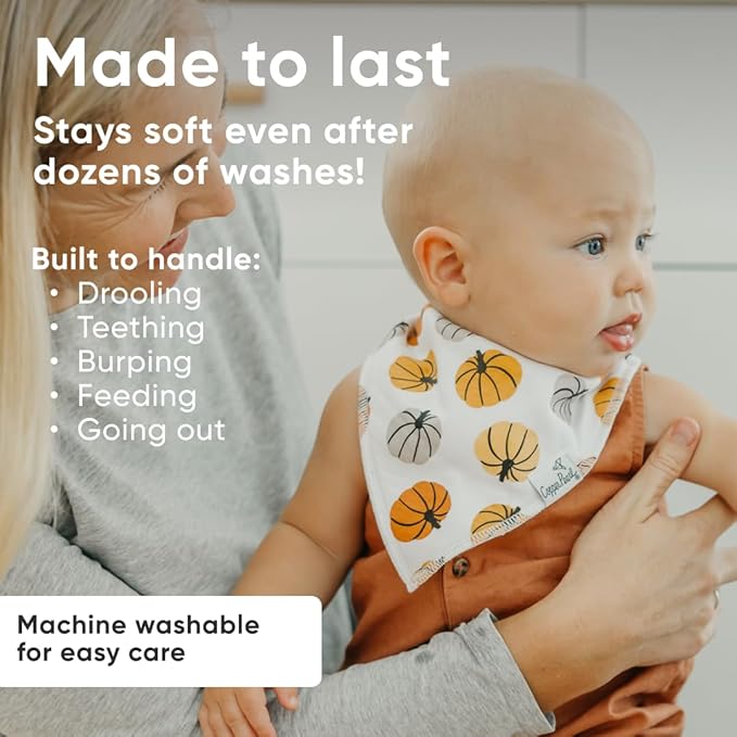 Copper Pearl 4 Pack Soft Cotton Baby Bibs for Drooling and Teething, Absorbent Drool Bibs for Baby Girl and Boy, Adjustable to Fit Newborns to Toddlers, Tons of Styles (Karver)