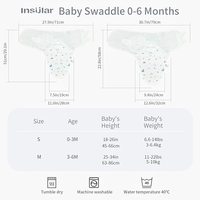 insular Baby Swaddle Wrap, Swaddle Blanket for Newborn and Infant, Adjustable Velcro Swaddling Set for Boy and Girl, Soft Cotton Baby Sleep Sack 3 Pack, Snail&Hedgehog, Small(0-3M)