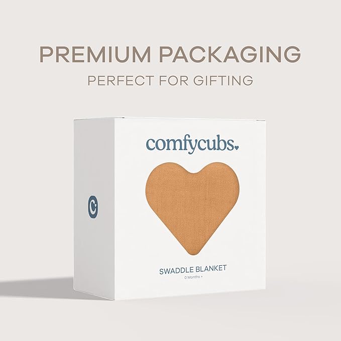Comfy Cubs Muslin Swaddle Blankets Pack of 1 - 47 x 47 Inch Soft Cotton Baby Blanket Set, Large Multipurpose Wraps for Newborns - Self-Soothing Swaddles for Newborns - Caramel