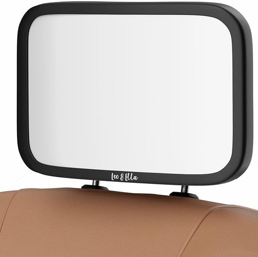 Leo and Ella - Baby Car Mirror - Extra Large & Ultra Clear Infant View, Crash Tested Shatterproof Design w/ 360° Adjustable Mount, Premium Car Mirror For Baby