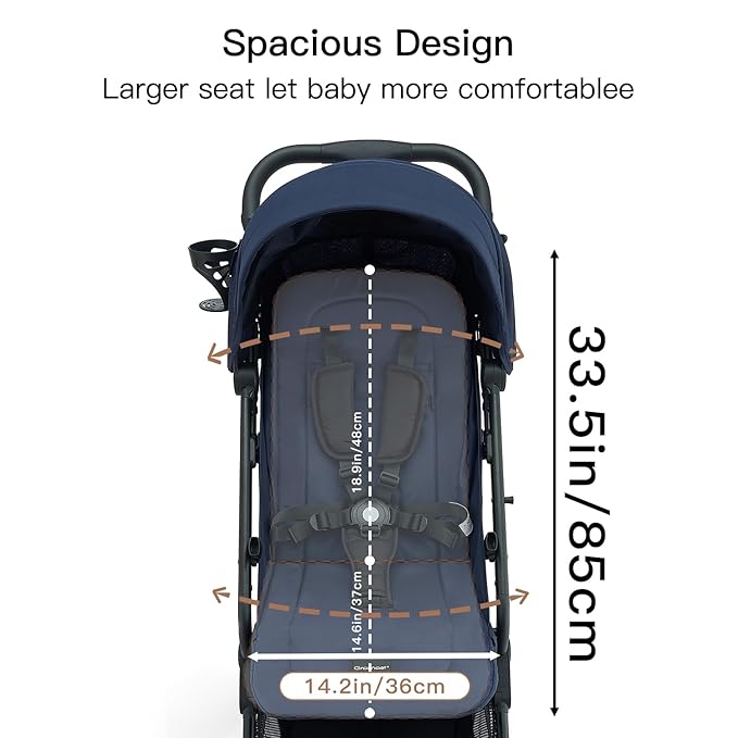 Compact Fold Baby Stroller, Lightweight Travel Toddler Stroller with One-Click Fold, Extendable UPF50+ Canopy, Cup Holder, UV Protected and Waterproof, One-Hand Folding - Blue