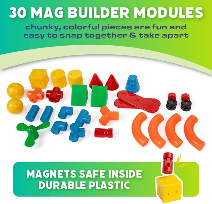 POPULAR PLAYTHINGS 18302 Mag Builder Magnetic Building Toy for Kids with 30 Colorful Pieces
