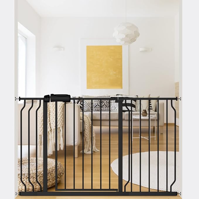 ALLAIBB Extra Wide Pressure Mounted Baby Gate Walk Through Child Kids Safety Toddler Tension White Long Large Pet Dog Gates with Extension for doorways Kitchen (48.03-52.76"/122-134cm, Black)