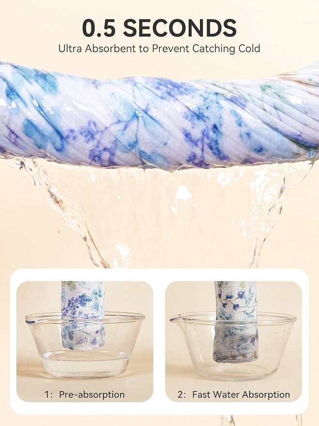 TILLYOU Muslin Hooded Baby Towels for Newborn 2 Pack, 32x32Inch Soft Baby Bath Towel Highly Absorbent for Newborn and Infant, Essential for Newborn Care, Blue Flower