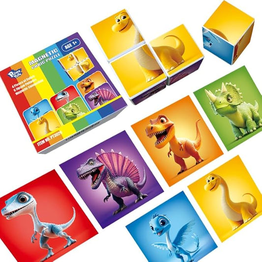 Magnetic Blocks for Toddlers, Dinosaur Toys Puzzle Cubes for Kids, Sensory Toys for Kids Ages 1-3 Year Old Boys & Girls, 6 Dinosaur Building Ideas