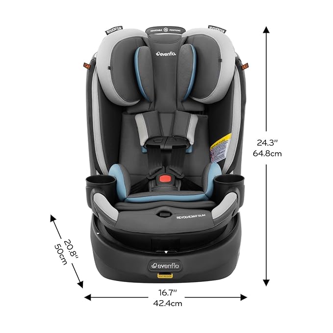 Evenflo Revolve360 Slim 2-in-1 Rotational Car Seat with Quick Clean Cover (Stow Blue)