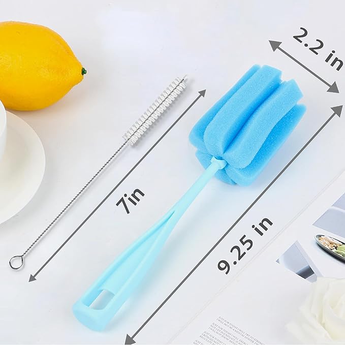 8PCS Bottle Brush Sponge Cup Brush with Straw Brushes Long Handle Cleaner Brush for Baby Bottle Glasswares Mugs Cups Kitchen Clean (4 Bottle Brushes + 4 Straw Brushes)
