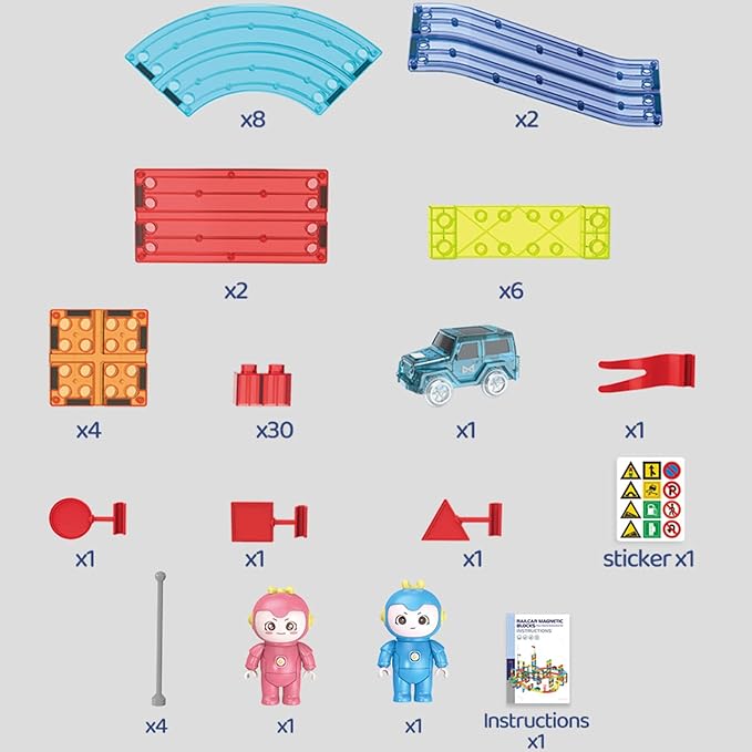 UNIQUE KIDS Race Car Track Building Block Educational Toy Set | Magnetic Tiles Magnet Playset | STEM Learning Construction Kit | Hand-Eye Coordination | Brain Development | 63 PCS