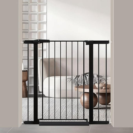 Fairy Baby 38" Extra Tall Baby Gate for Stairs Doorways, Fits Openings 29.5" to 40.5" Wide, Auto Close Extra Wide Dog Gate Indoor for House, Metal Pressure Mounted Safety Child Gate for Pets, Black